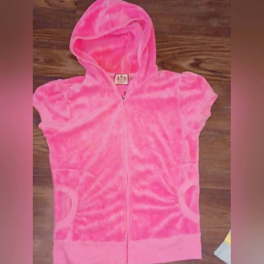 JUICY COUTURE LARGE L VINTAGE PINK TERRY SHORT PUFFY SLEEVES JACKET SWEATSHIRT